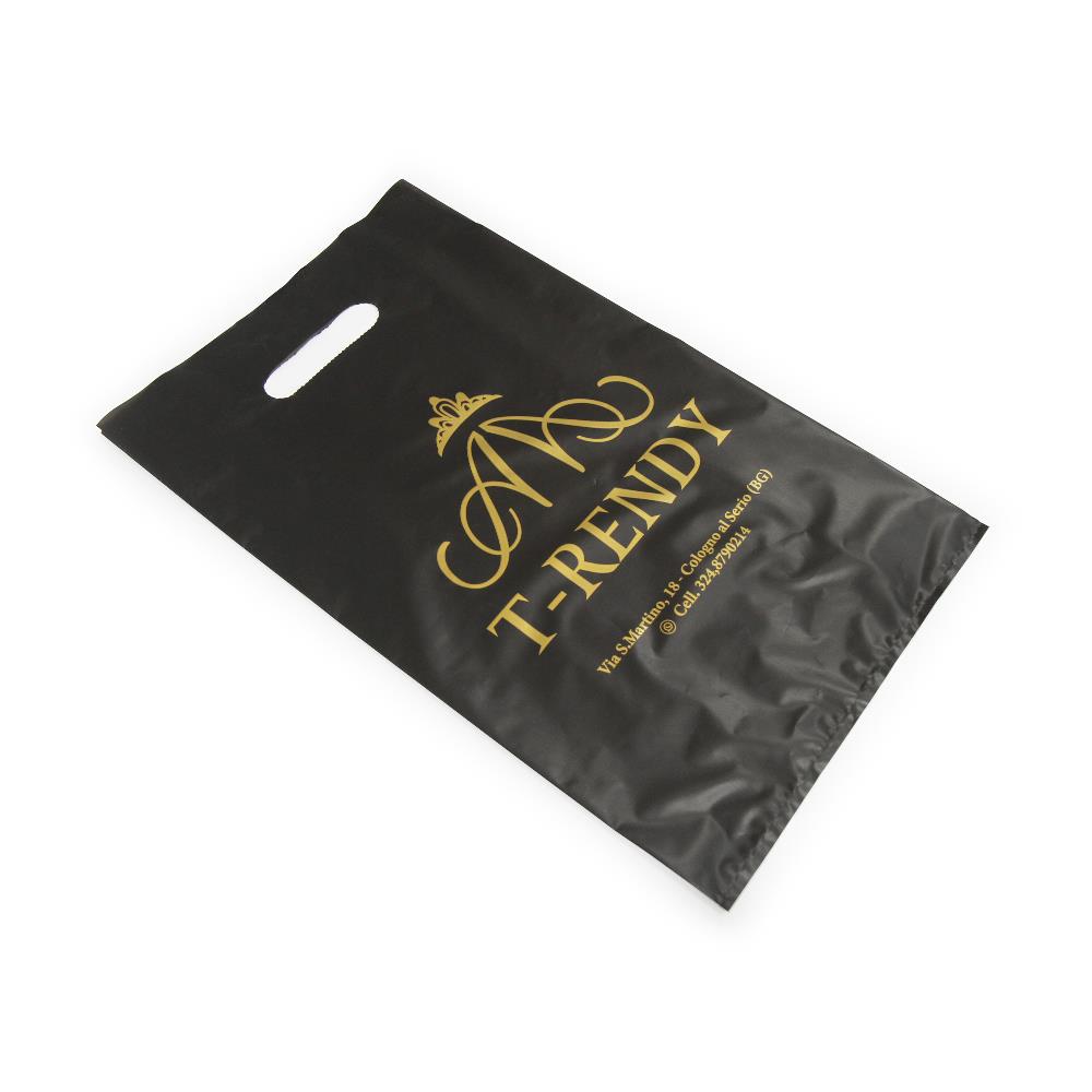 shopper in plastica colorata nera + stampa oro